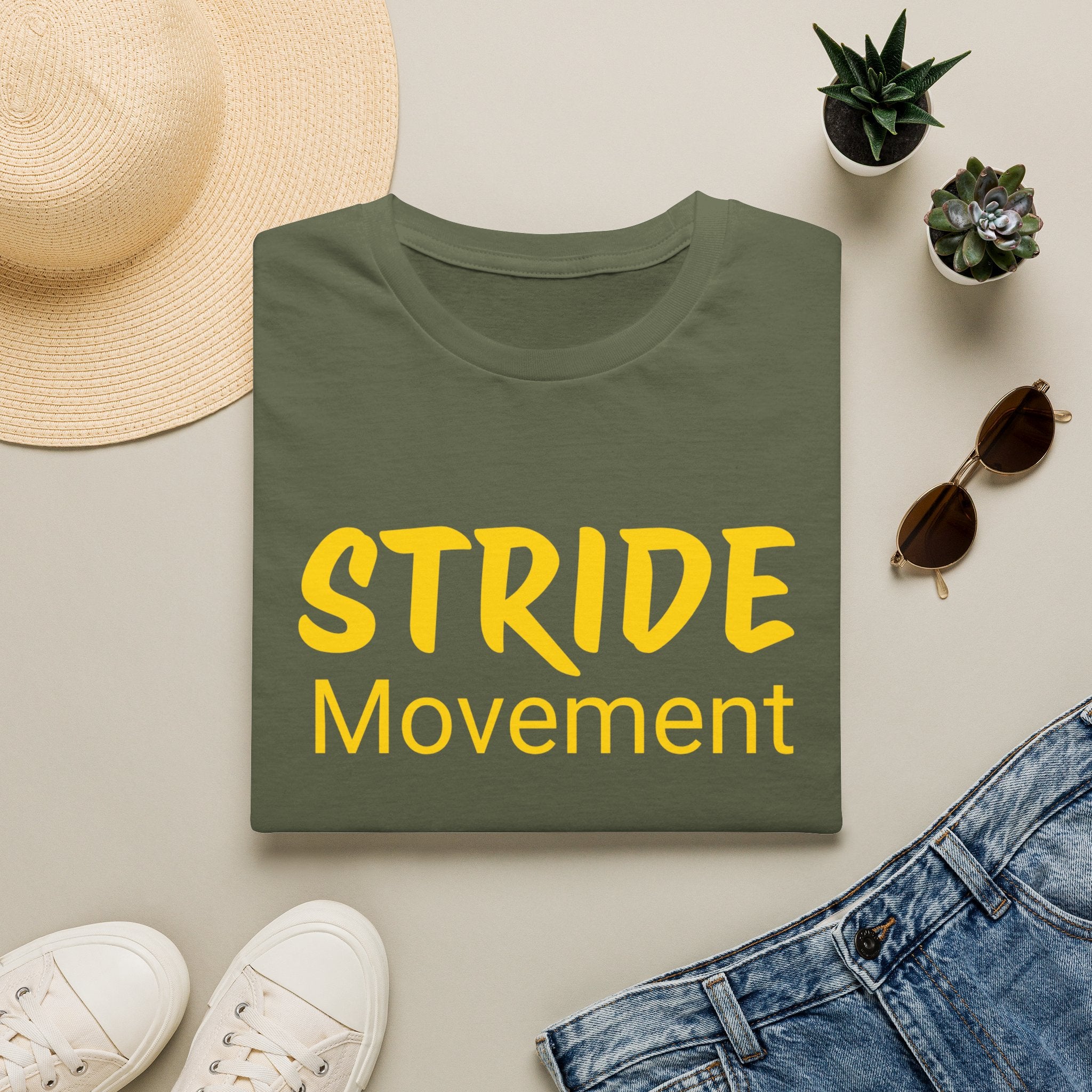 Stride Movement T-Shirt — Bold Yellow Motivational Tee