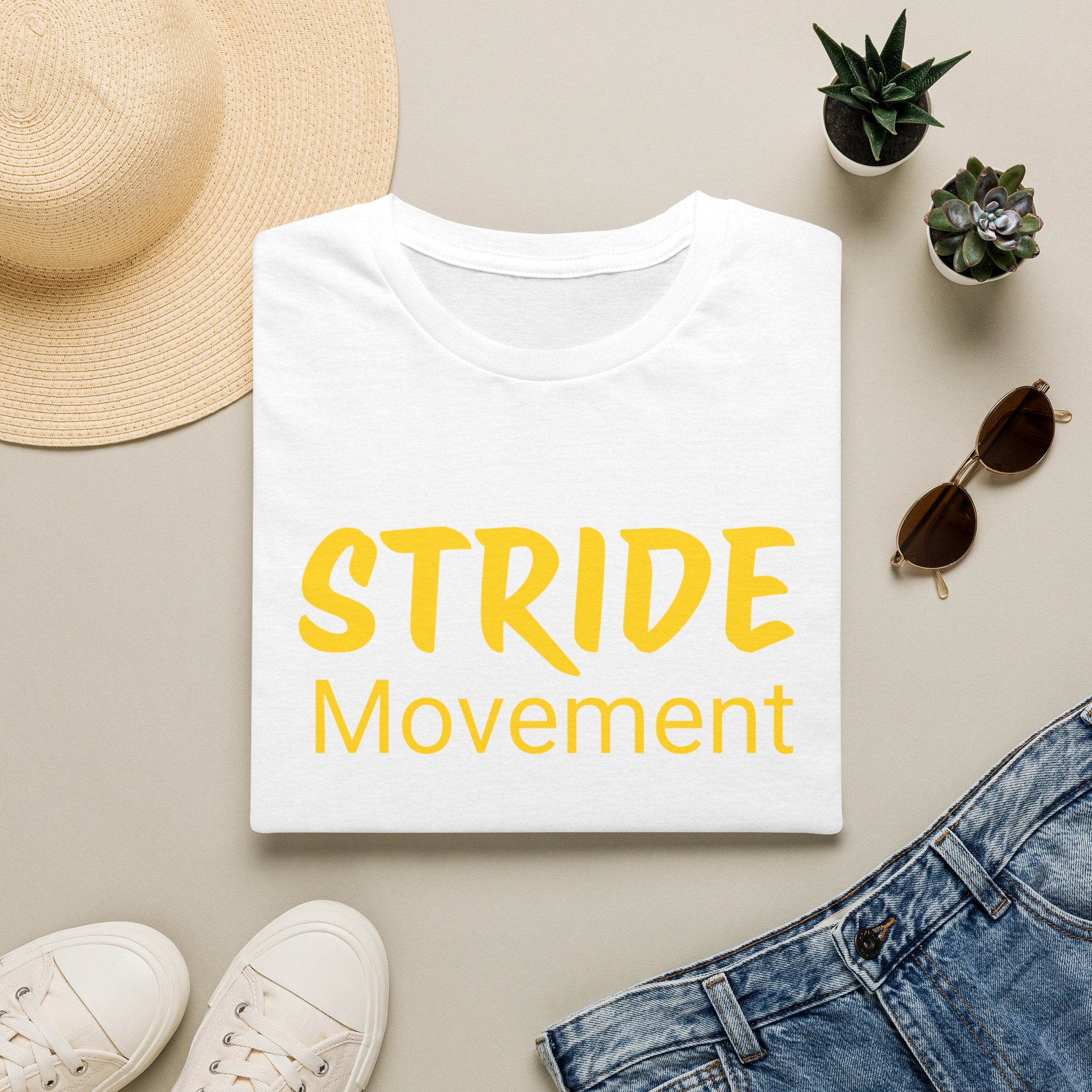 Stride Movement T-Shirt — Bold Yellow Motivational Tee